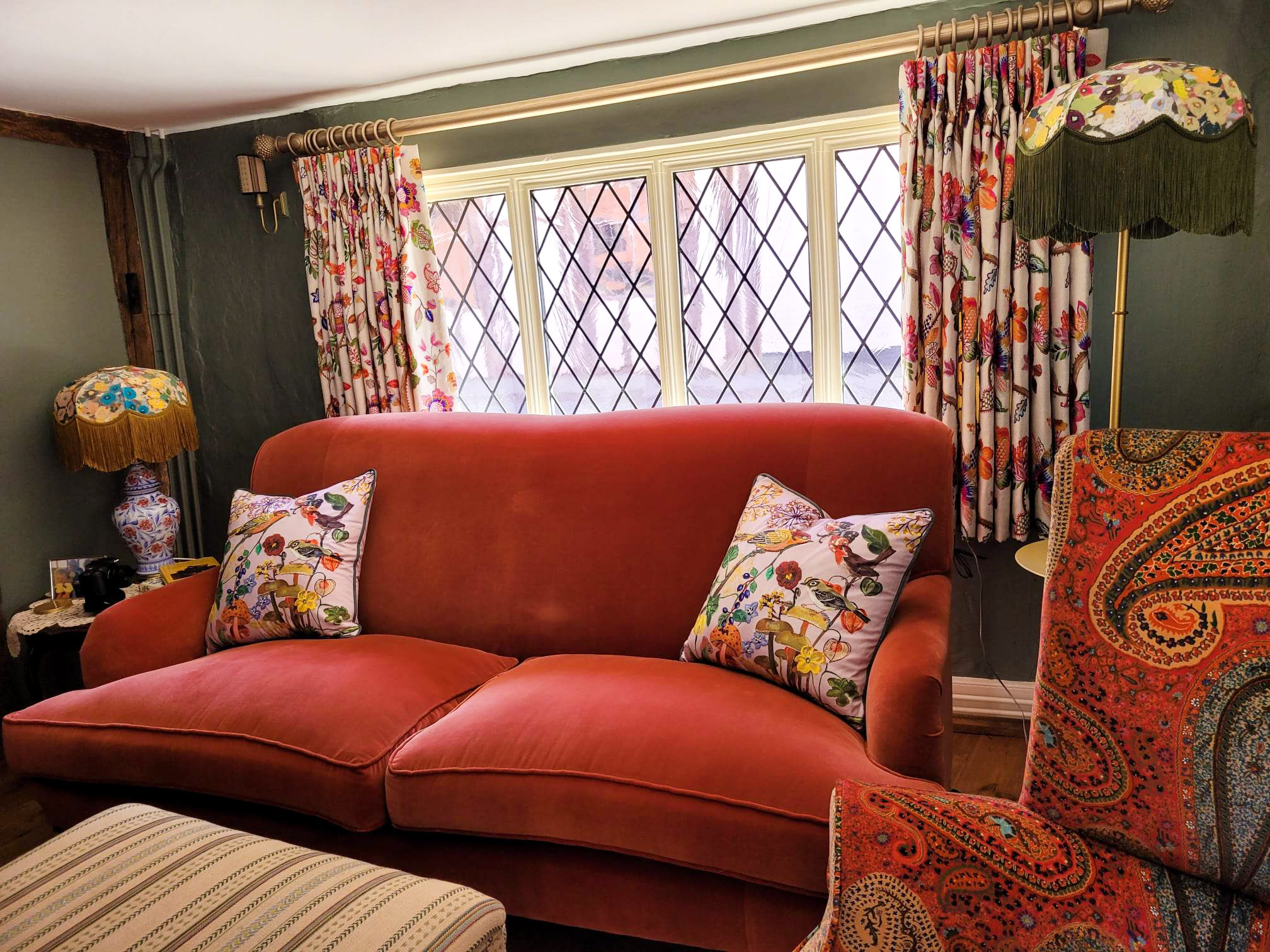 sofa footstool and curtain